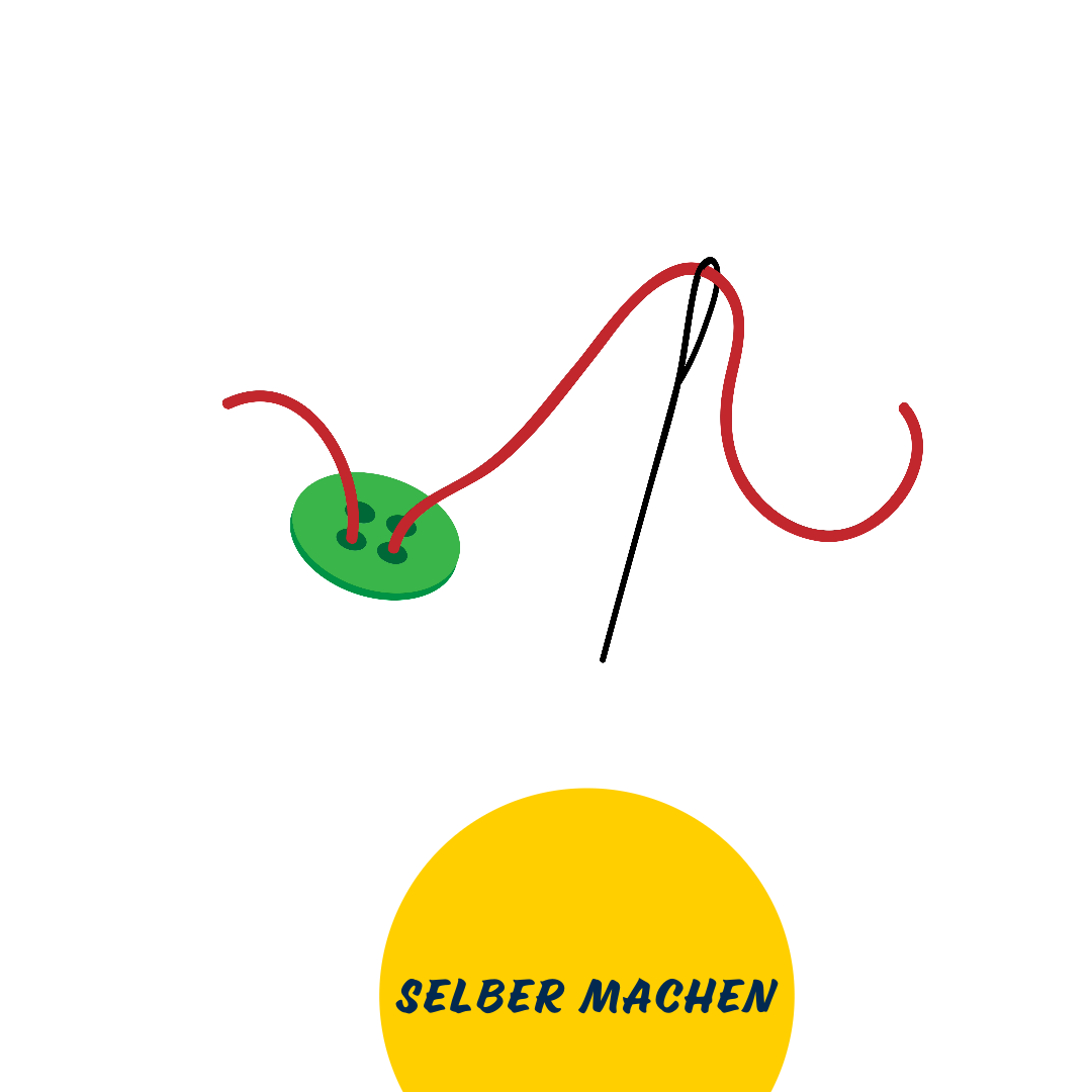 Nadel mit eingef&auml;deltem Faden mit Stich in Loch des Knopfes