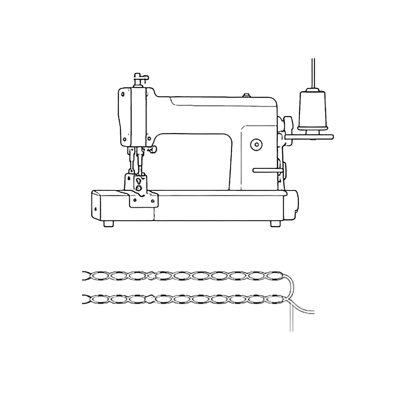Zeichnung Sackschliessmaschine und Stichmuster (mit KI generiert)
